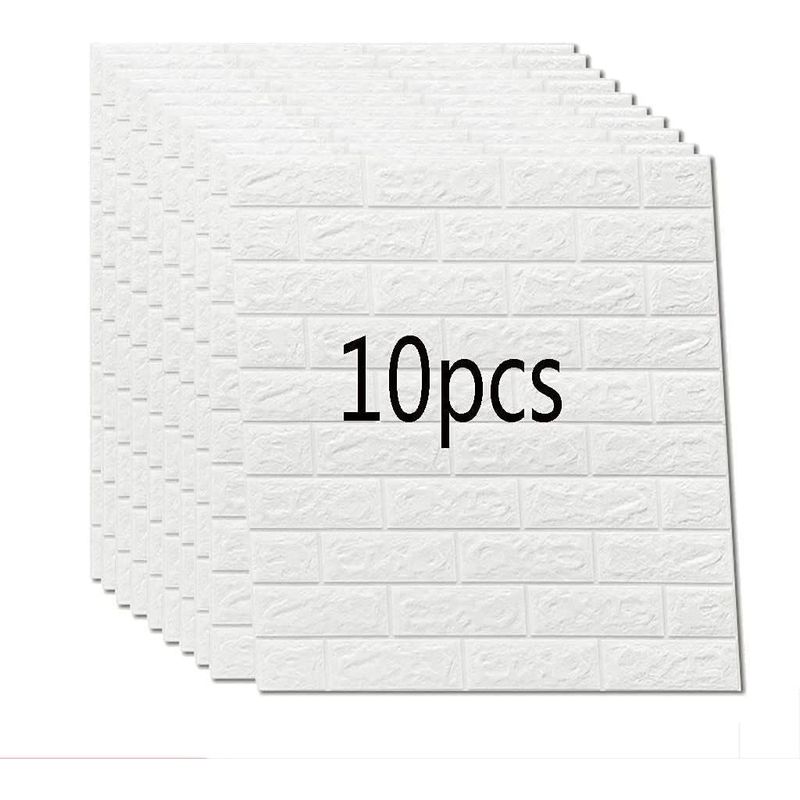 OEM - Pack x 10 Pcs Papel Tapiz Autoadhesivo Decoración 3D Ladrillo Blanco