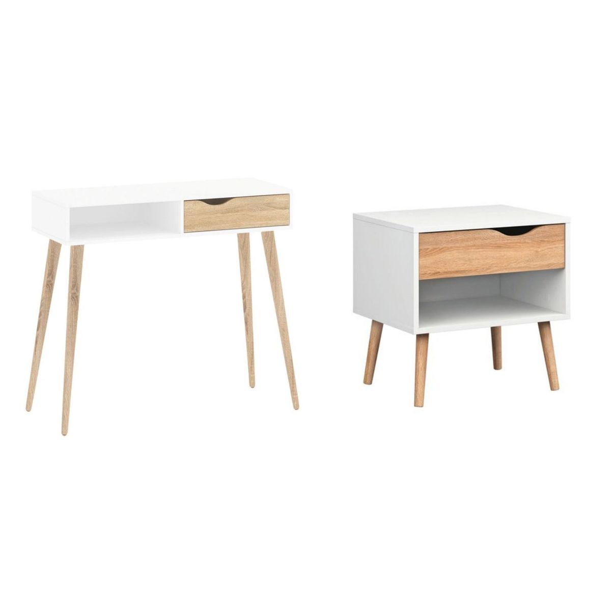 VENTITAS HOME - COMBO Velador y Escritorio Julissa 2 Cajones Blanco y Duna