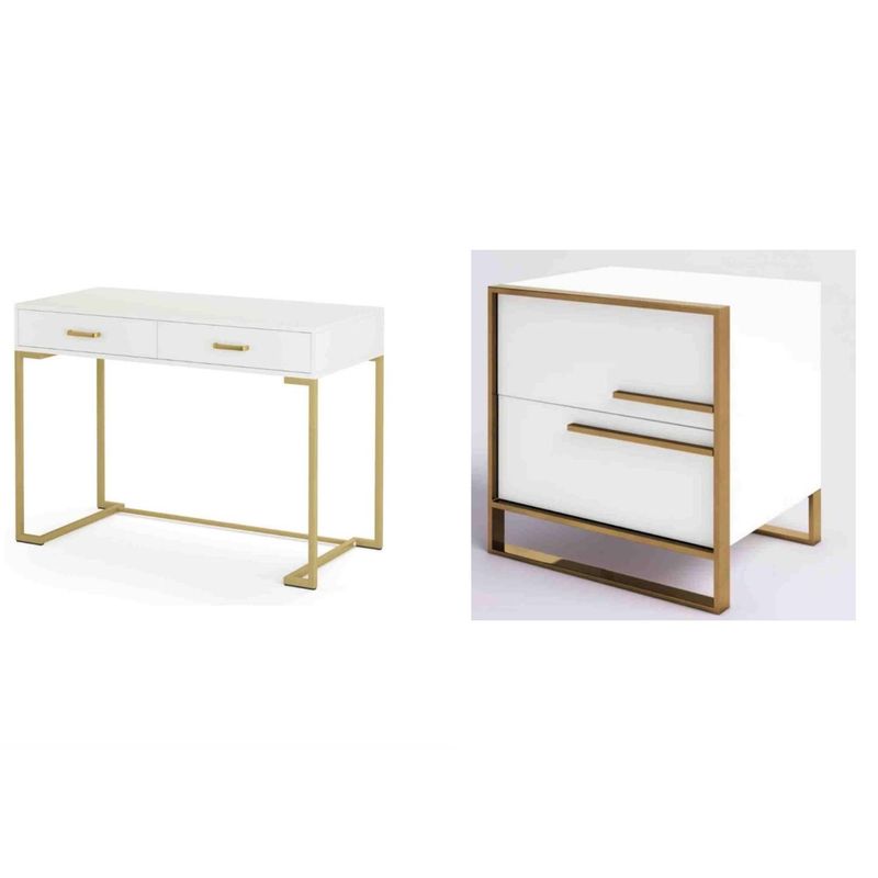 VENTITAS HOME - COMBO Velador Deluxe Colby y Escritorio Golden Kamoneé