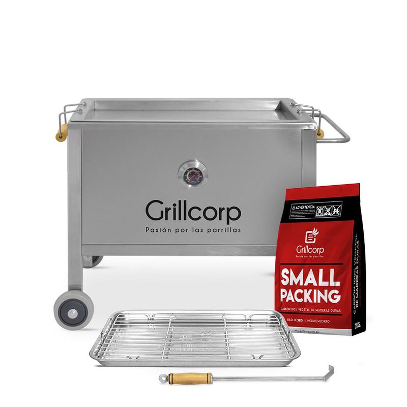 GRILLCORP - Caja China Junior Venecia Inoxidable con accesorios parrilleros