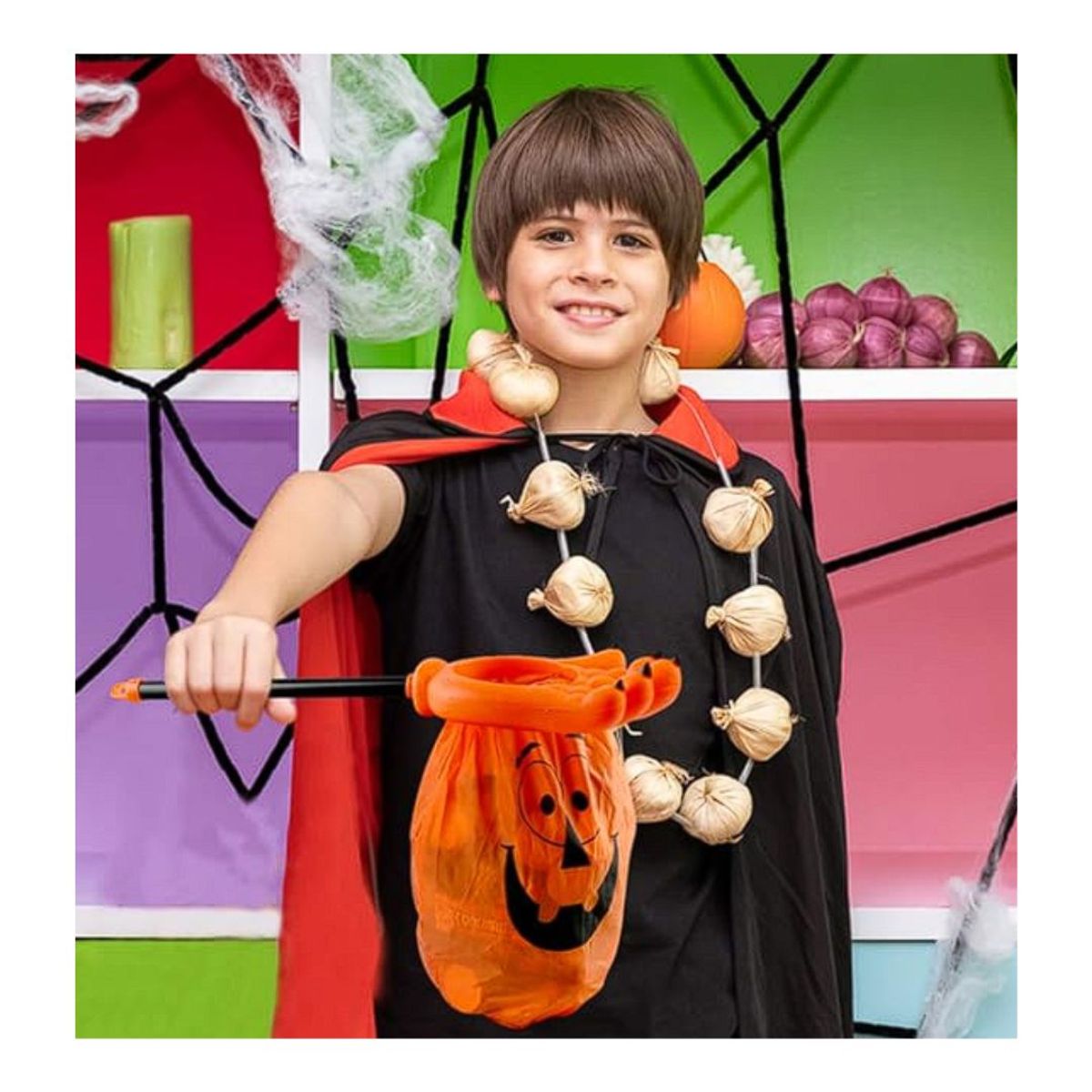 KAST PE - Mano Recolectora Calabaza Naranja de Dulces Halloween + Vela