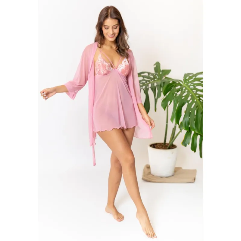 GENERICO - BABYDOLL ROSADO  CON BATA TALLAS S M