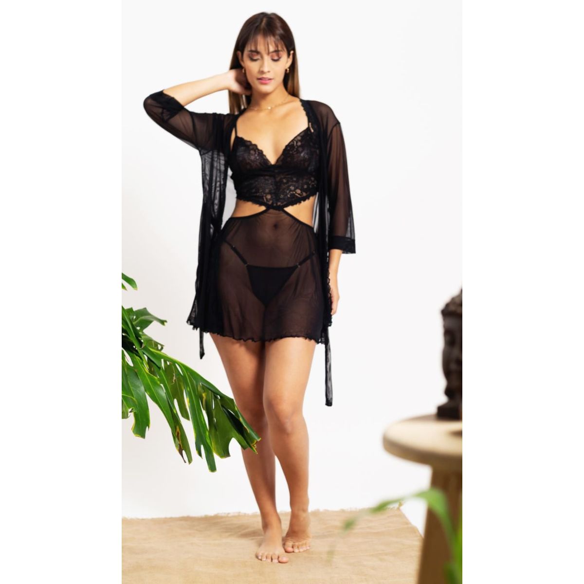 GENERICO - BABYDOLL NEGRO  CON BATA TALLAS S M