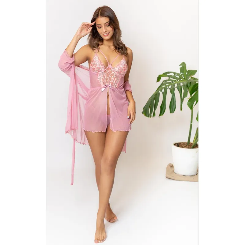 GENERICO - BABYDOLL ROSADO  CON BATA TALLAS S M