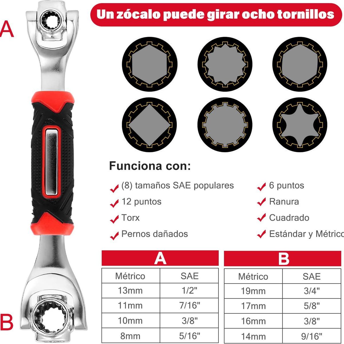GENERICO - Llave Universal Multiuso 360° 48 En 1 Wrench Acero