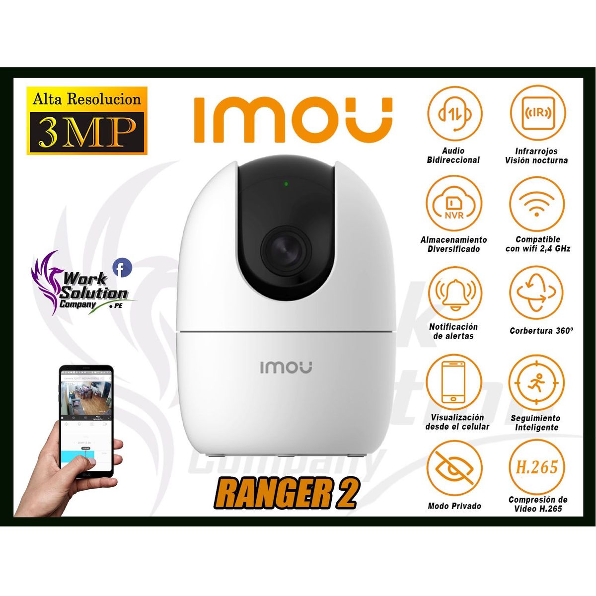 IMOU - Cámara de Seguridad Wi-Fi RANGER 2 Gira 360° 3MP Inteligente