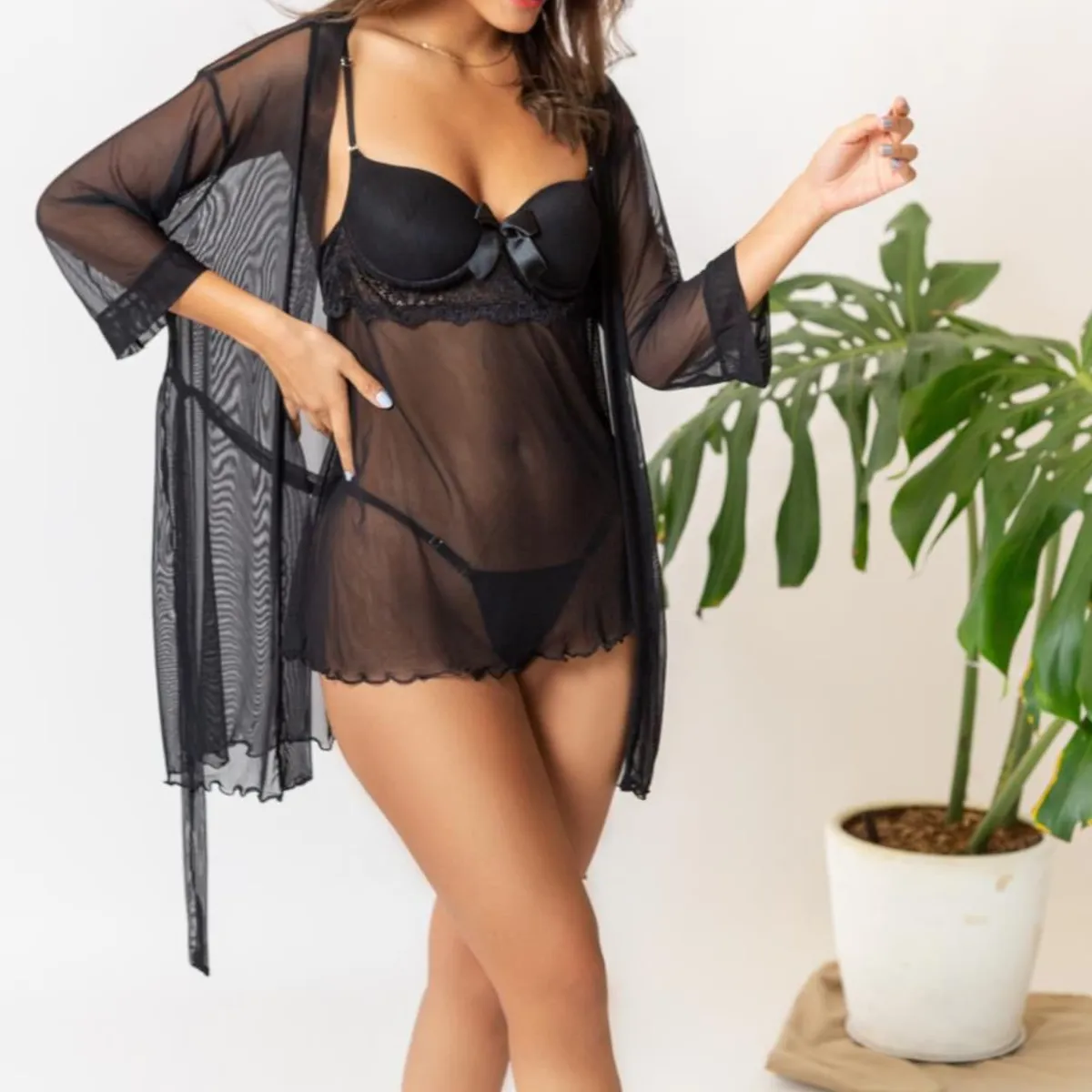 GENERICO - BABYDOLL NEGRO CON BATA TALLAS S M