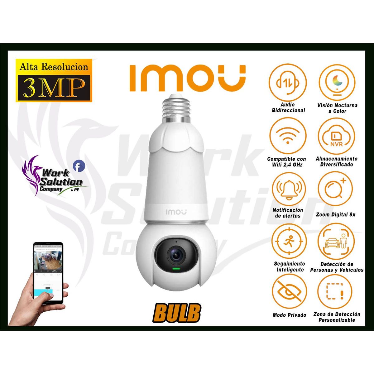IMOU - Cámara Seguridad Foco Wi-Fi BULB CAM 3MP Gira 360° Noche Color
