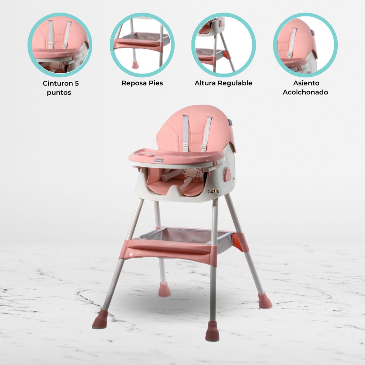 EBABY - Silla de comer Ebaby «DALI» Pink