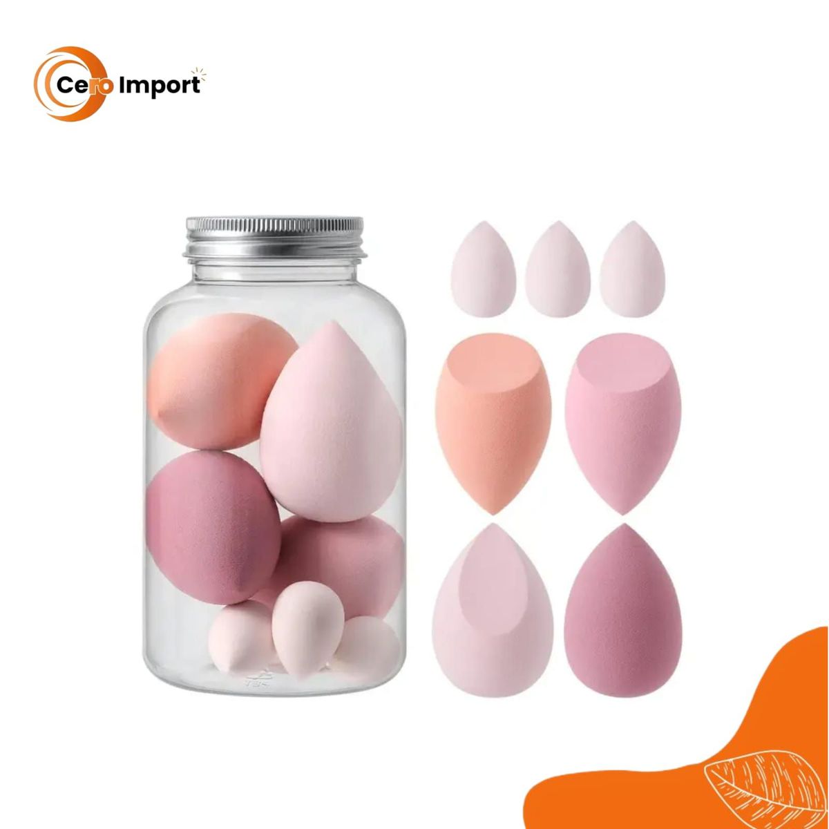 GENERICO - Juego de 7 Esponjas para Maquillaje Beauty Blender en Frasco