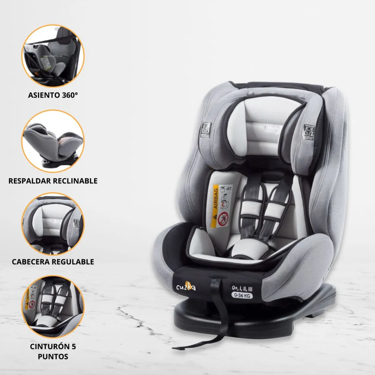 EBABY - Silla de Auto Giratorio para Niños «VERO 360°» Gris
