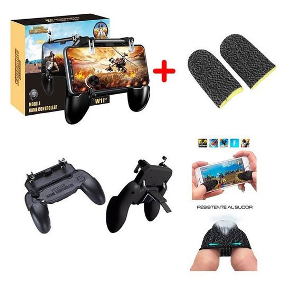 OEM - Combo 2 en1 Gatillo Gamepad Grip Pubg Fornite Free Fire +  Dedales