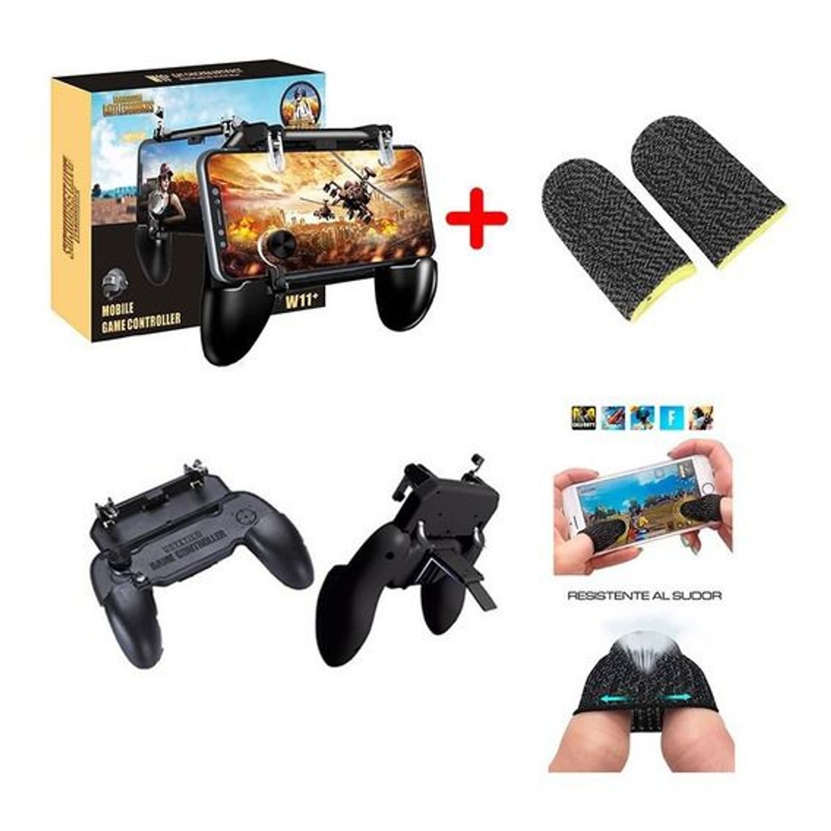 OEM - Combo 2 en1 Gatillo Gamepad Grip Pubg Fornite Free Fire +  Dedales