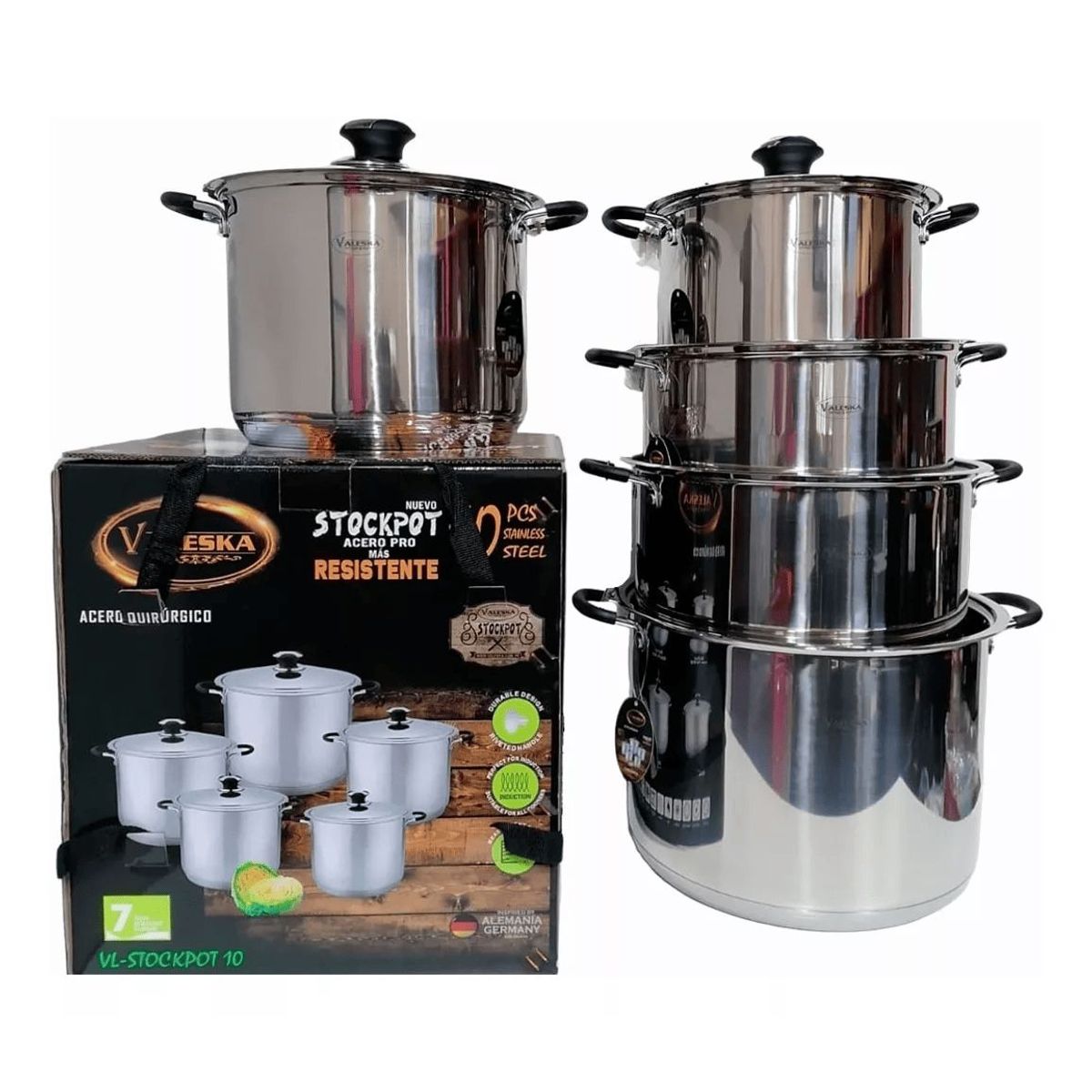 VALESKA - Ollas 12 Piezas Acero Quirúrgico Valeska