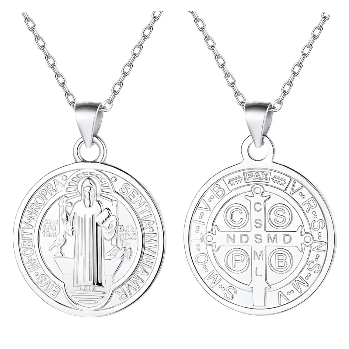 GENERICO - Collar San Benito Plata Medalla Protectora Regalo Unisex 21mm