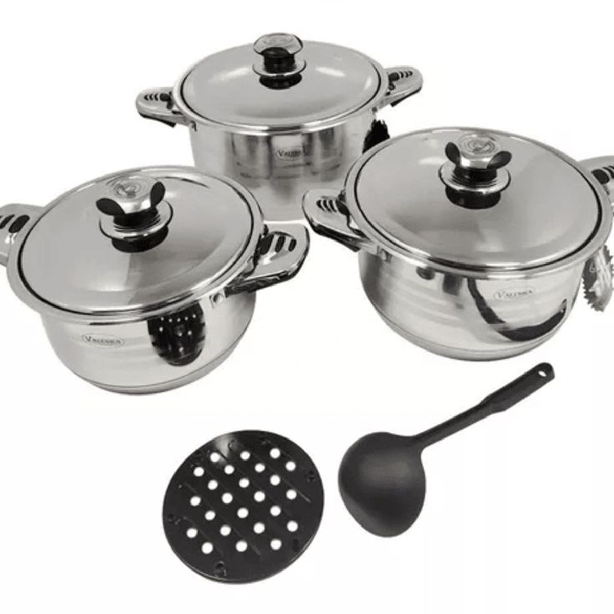 VALESKA - Juego de Ollas 06 Piezas Acero Inoxidable Valeska
