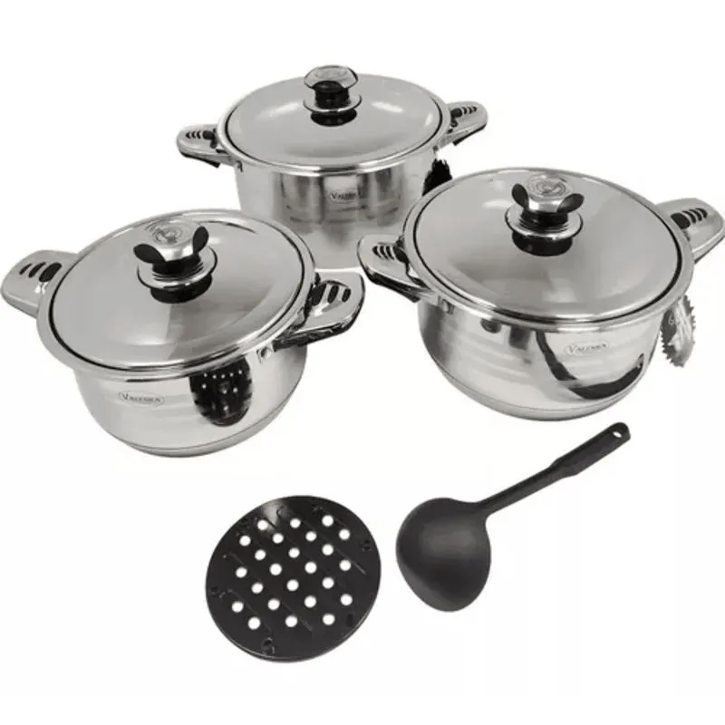 VALESKA - Juego de Ollas 06 Piezas Acero Inoxidable Valeska