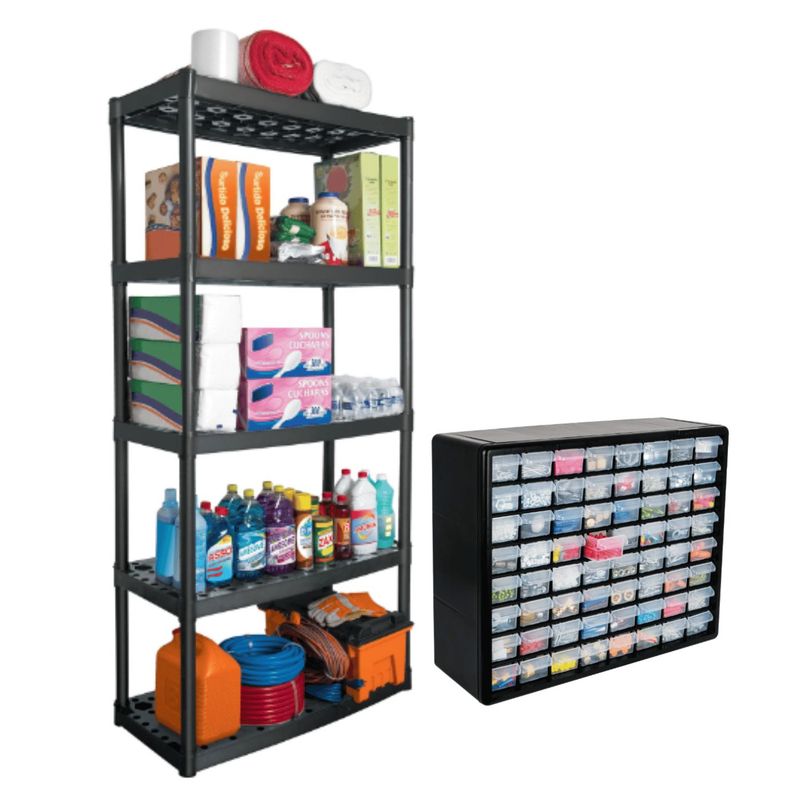 TRUPER - Combo estante 5 repisas y organizador 64 Bandejas Truper