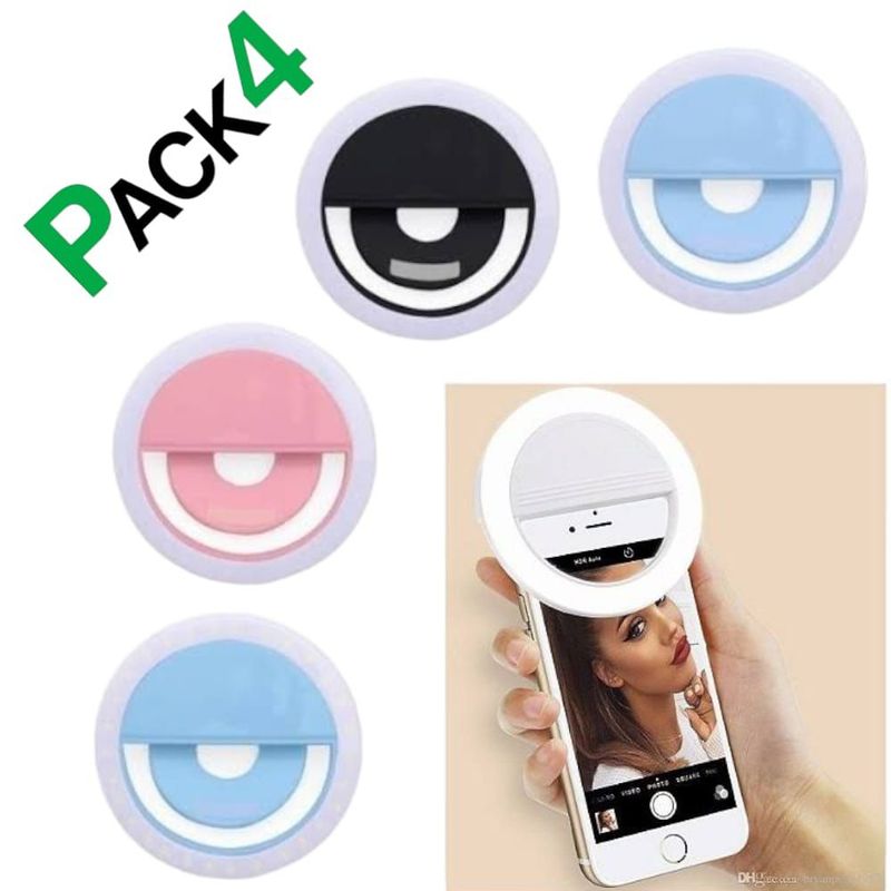 OEM - Pack 4 Mini Aro de Luz LEDs Ring Light Selfie para Celular y Más