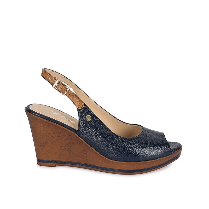 VIALE - Sandalia Peep Toe Casual LINDA-2101 Azul/Tosc Viale Cuero