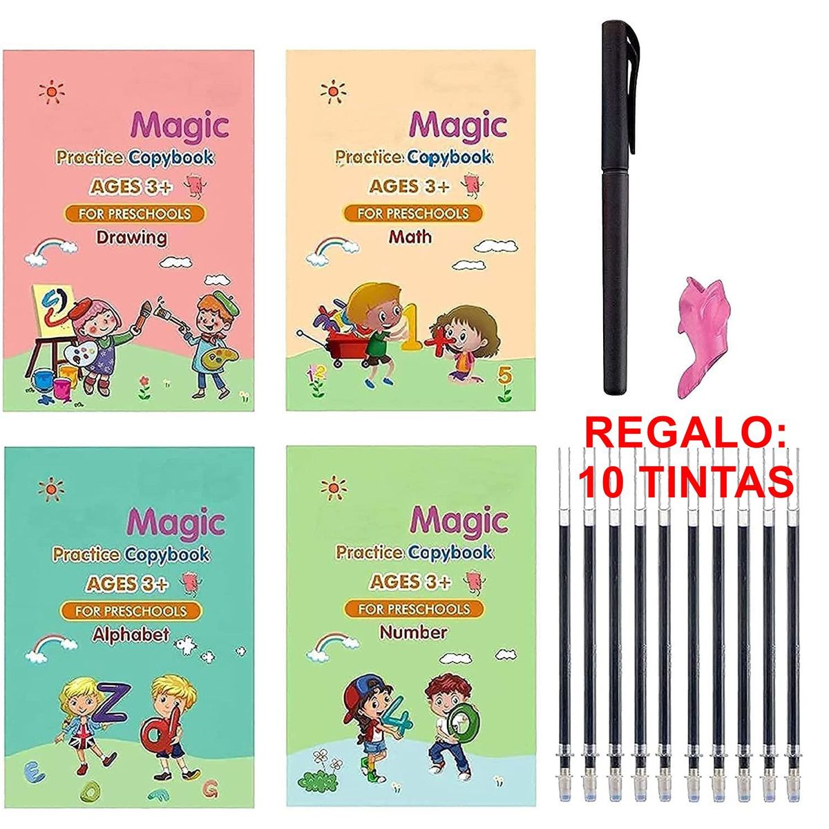 IMPORTADO MC - Set Libros de Caligrafia Reutilizables Magicos 4und  Regalo