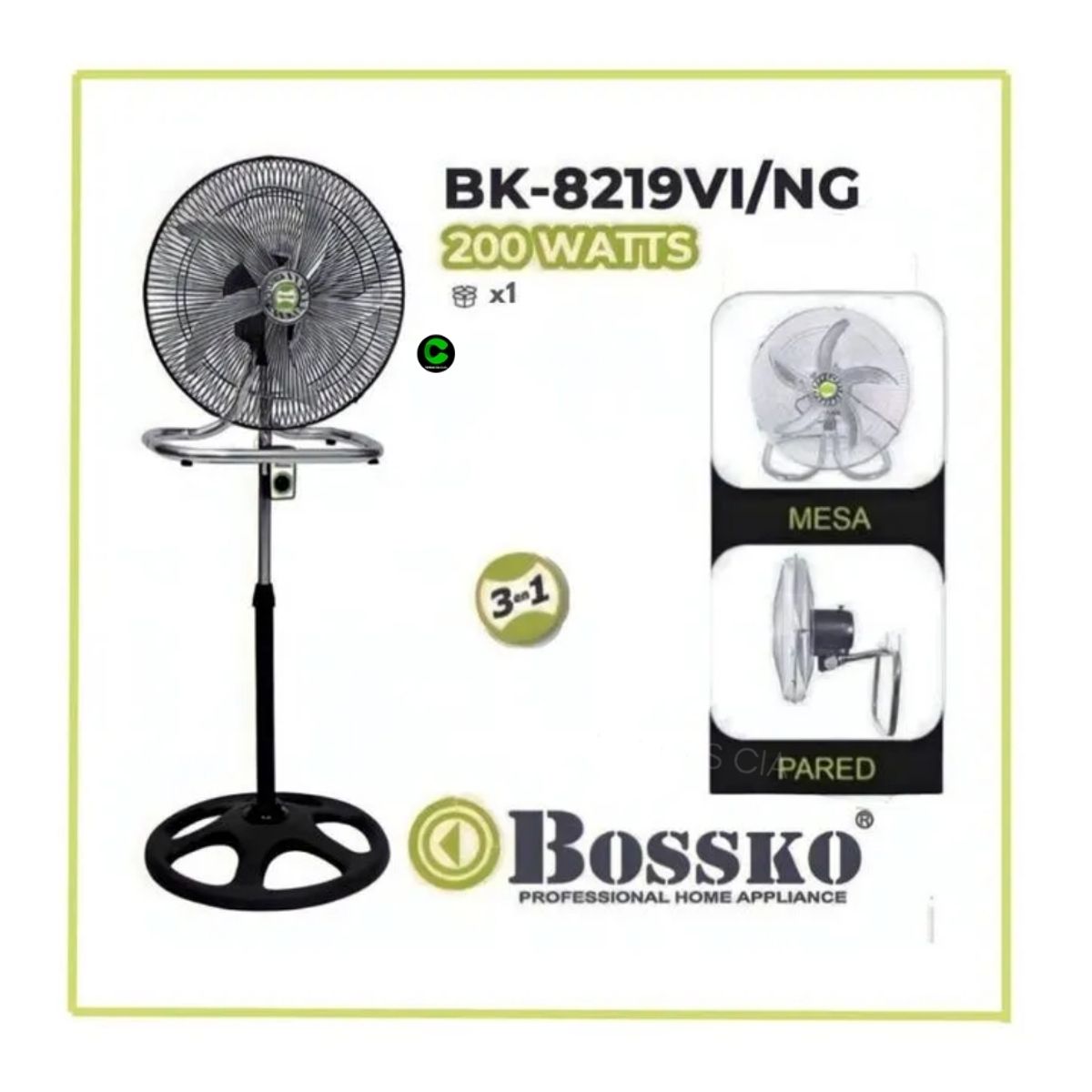 BOSSKO - Ventilador Bossko 3 En 1 De 18″ 200W BK-8219VI/NG