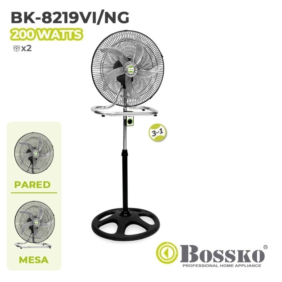 BOSSKO - Ventilador BOSSKO de 5 Aspas 3 en1 De 18 PULGADAS BK-8219VI/NG - NEGRO