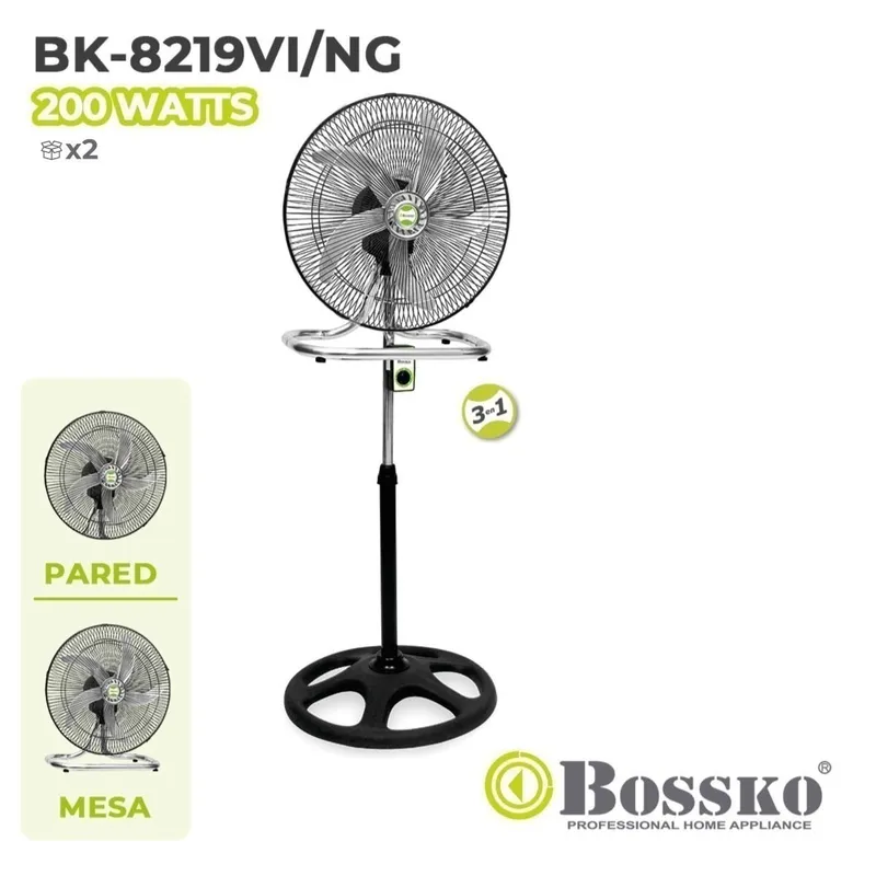 BOSSKO - Ventilador BOSSKO de 5 Aspas 3 en1 De 18 PULGADAS BK-8219VI/NG - NEGRO