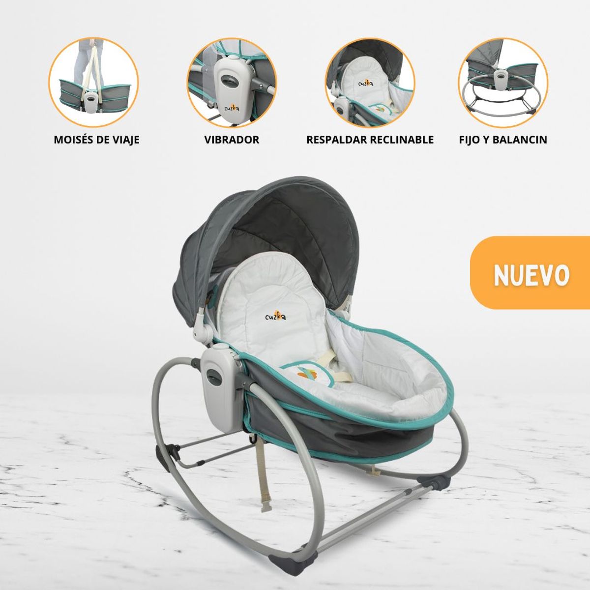 INFANTI - Silla Nido Mecedora 5 en 1 Infanti para Bebé «ROCKER» Blue