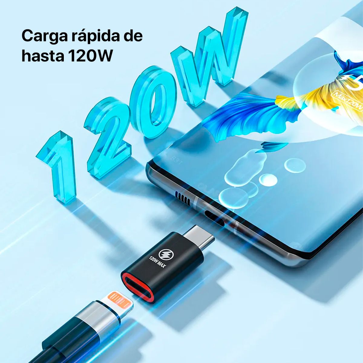 GENERICO - Adaptador PD De Lightning a Tipo C 120W Azul
