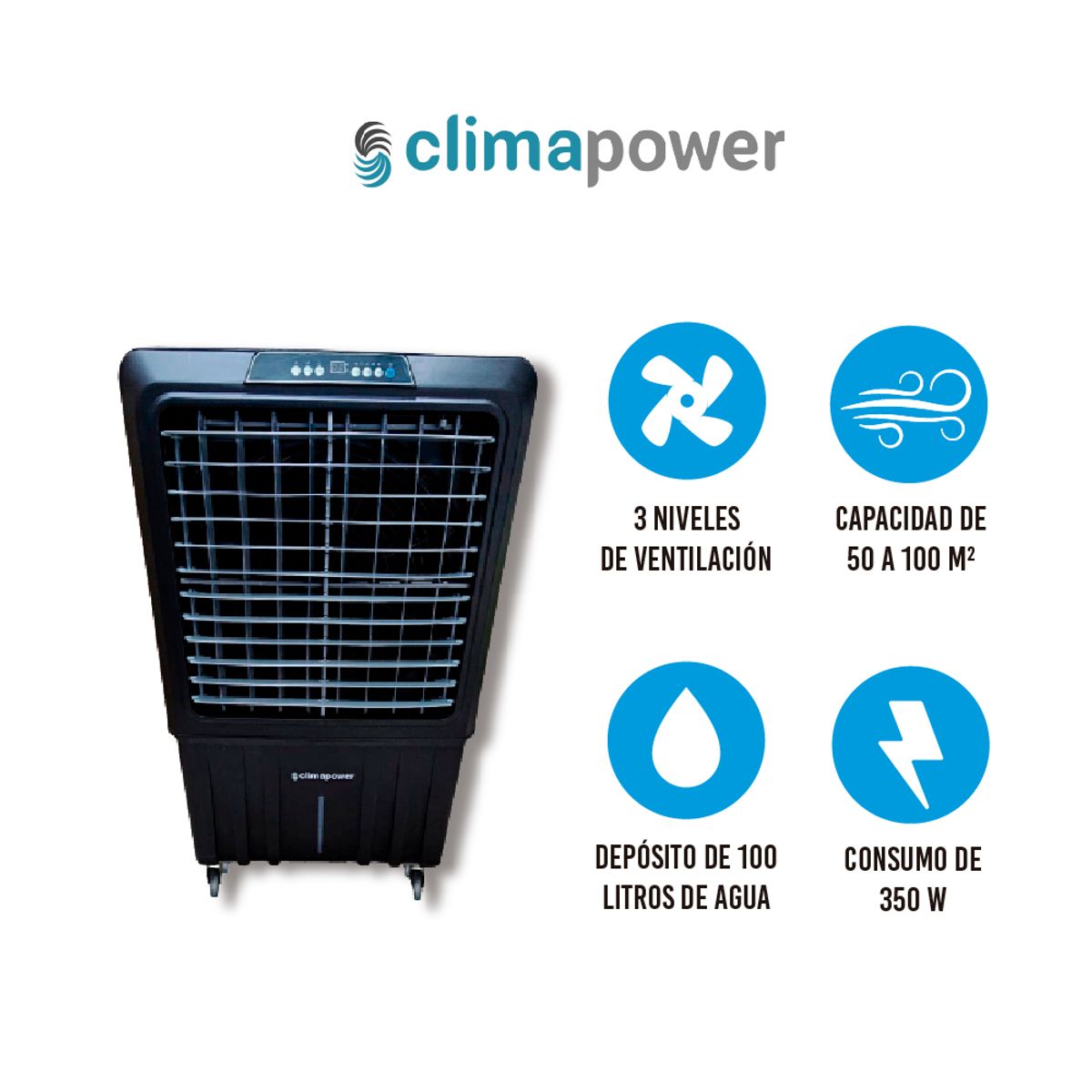 GENERICO - Enfriador de Aire Portátil ecológico 3 velocidades – 75 m² – Negro