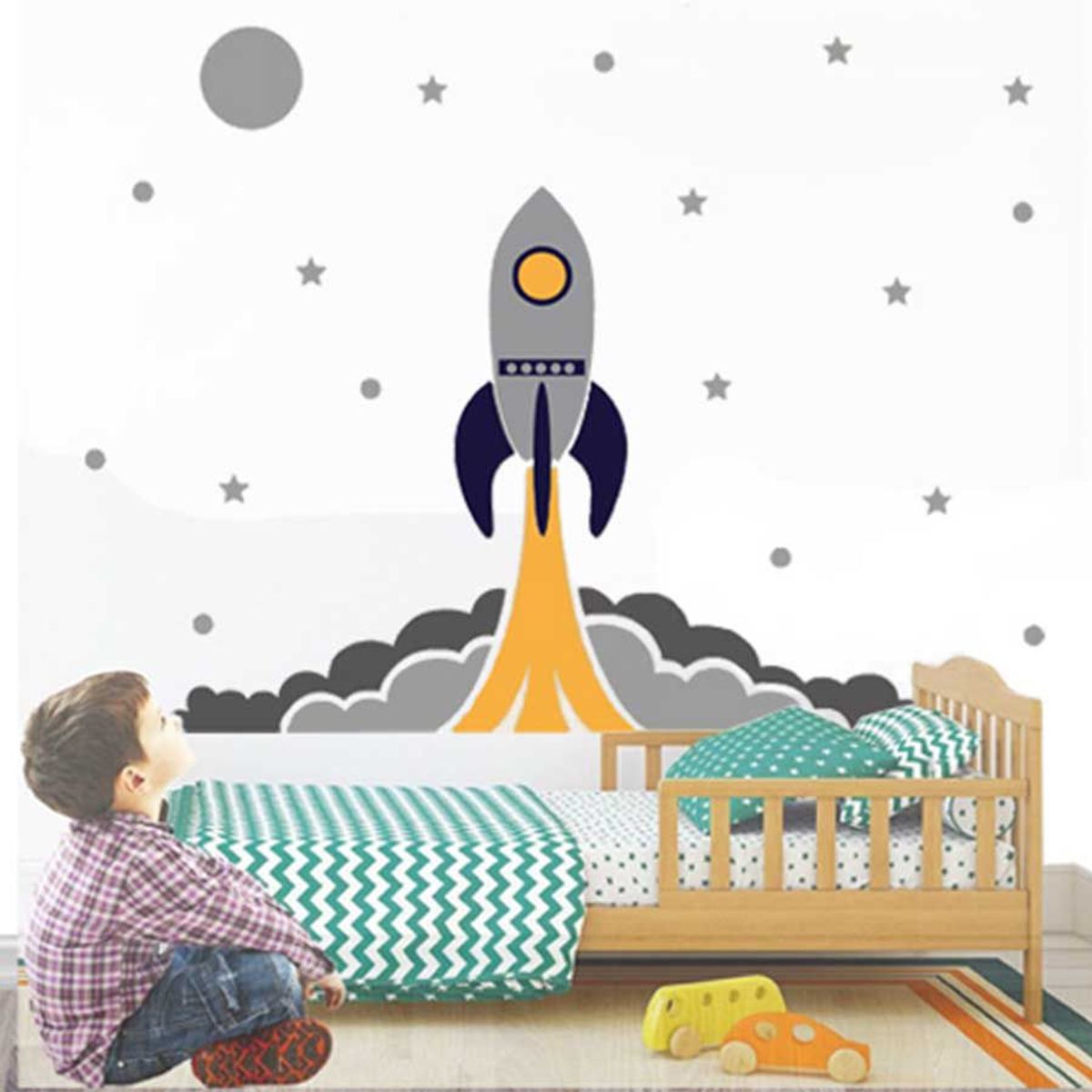 GENERICO - Vinilo infantil Cohete espacial decoracion adhesivo para niños