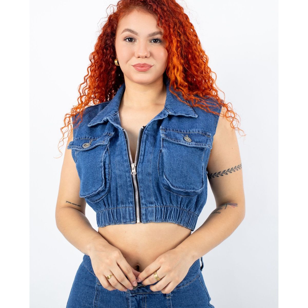 BENCUS JEANS - Crop Top Tipo Chaleco Cargo Jeans Mujer