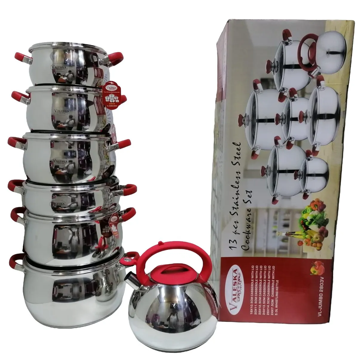 VALESKA - Juego de Ollas 13  Piezas Acero Inoxidable Valeska
