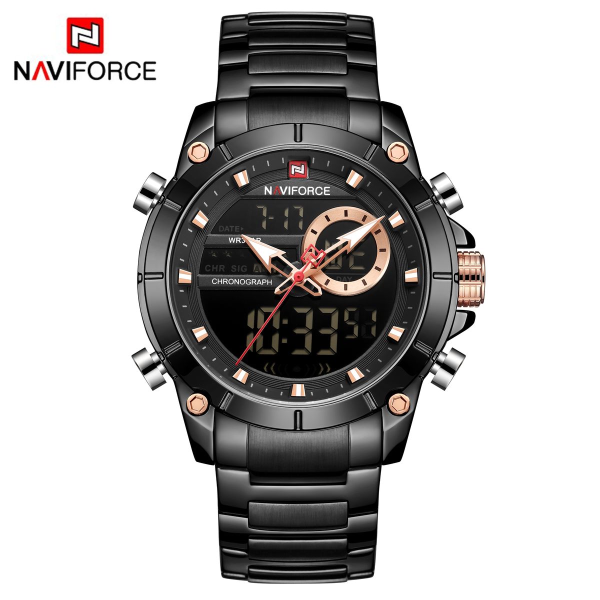 NAVIFORCE - Reloj Hombre Naviforce NF9163 NEGRO Digital Analógico Acero Deportivo