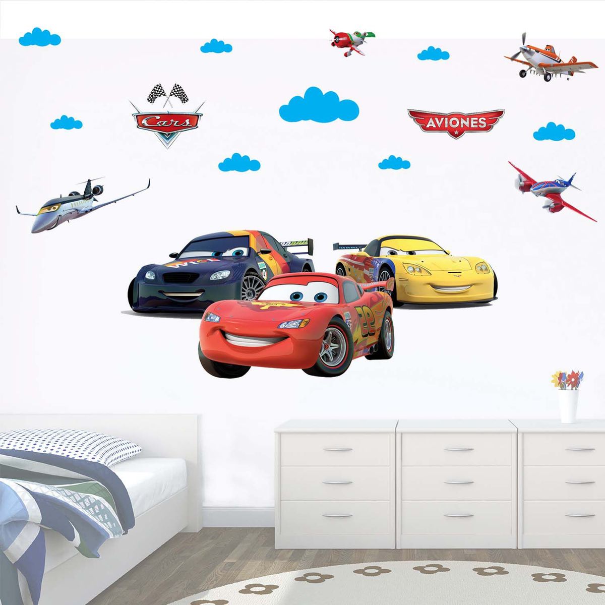 GENERICO - Decoración Infantil Vinil Premium  Cars Mcqueen y Aviones  Full Color y Larga duracion