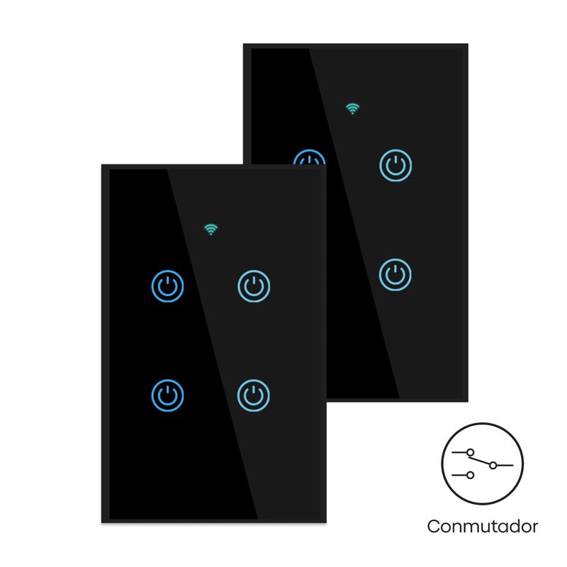 OEM - Conmutador Inteligente Wifi 4 Botones Negro Pack 2 Unidades