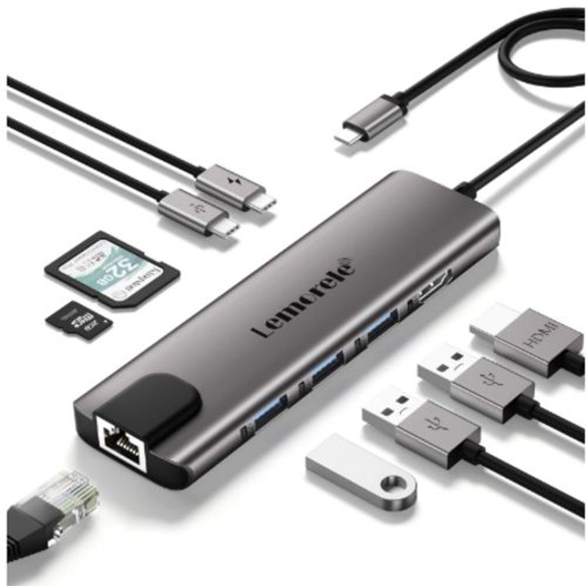 GENERICO - Adaptador USB-C Multipuerto USB C 9 en 1 Ethernet + HDMI + USB + USB-C