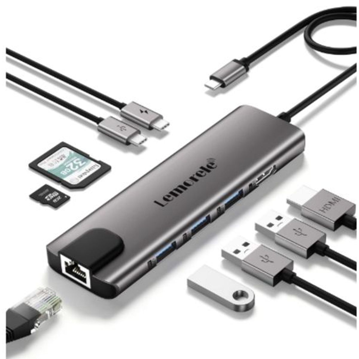 GENERICO - Adaptador USB-C Multipuerto USB C 9 en 1 Ethernet + HDMI + USB + USB-C