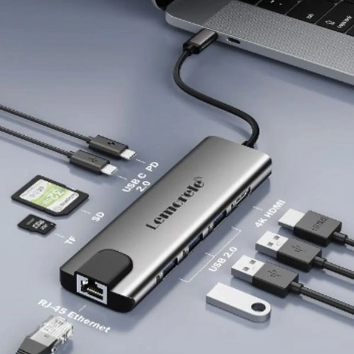 GENERICO - Adaptador USB-C Multipuerto USB C 9 en 1 Ethernet + HDMI + USB + USB-C