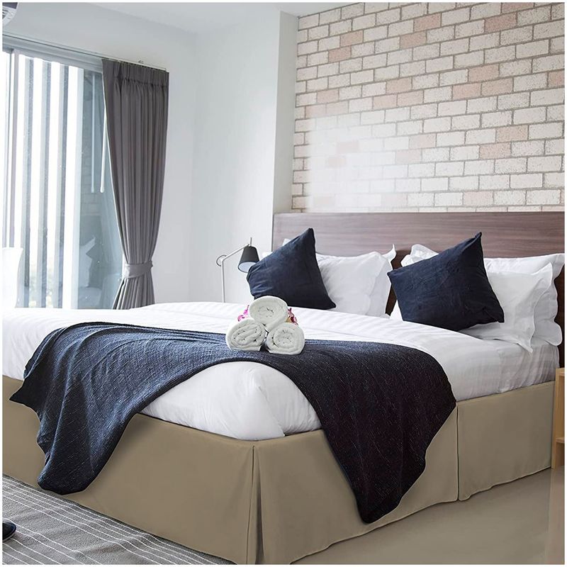 GENERICO - Faldon de tarima Queen 200 cm x 160 cm x 35 cm drill pinzas beige oscuro