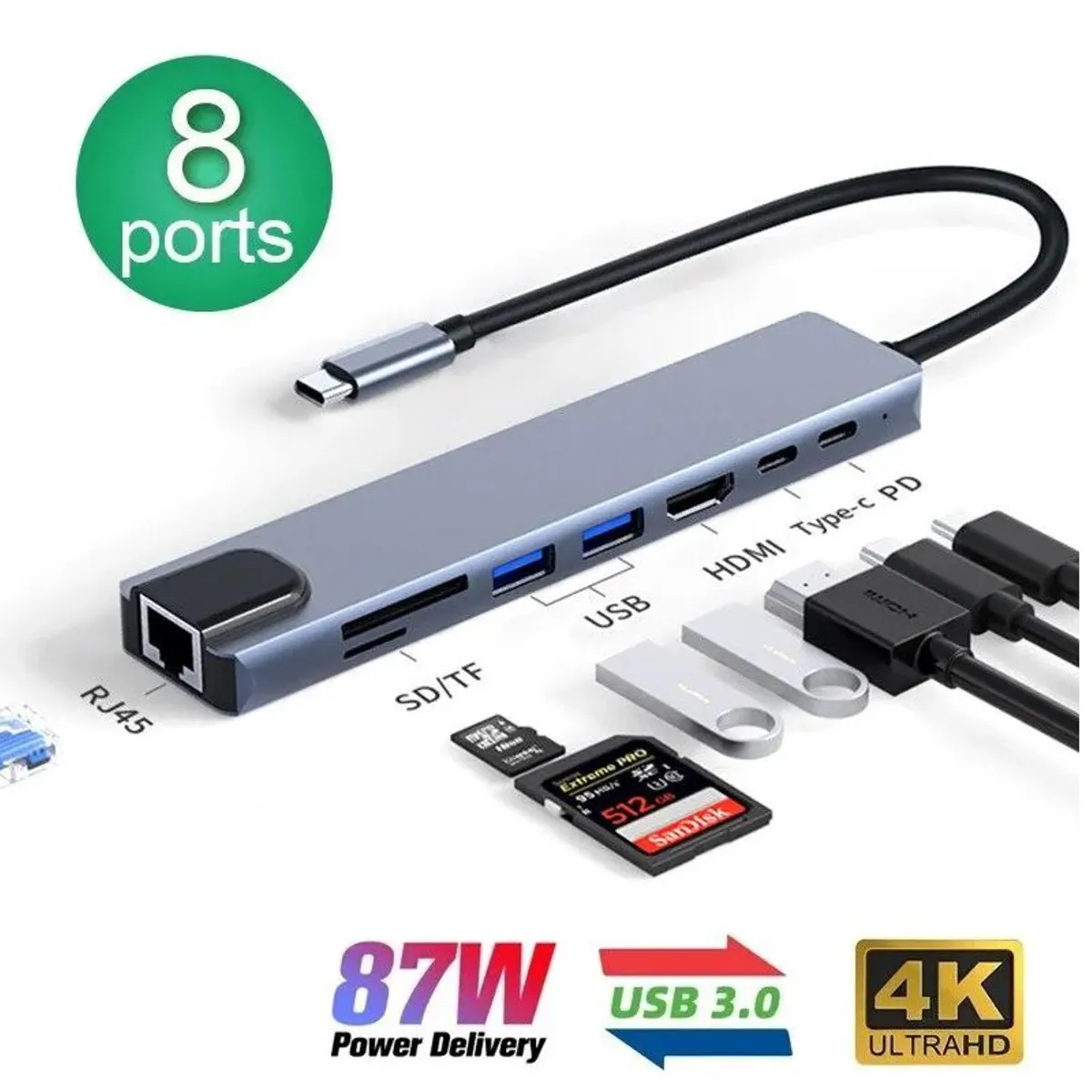 GENERICO - Hub USB tipo C 8 en 1 para MacBook, Notebook