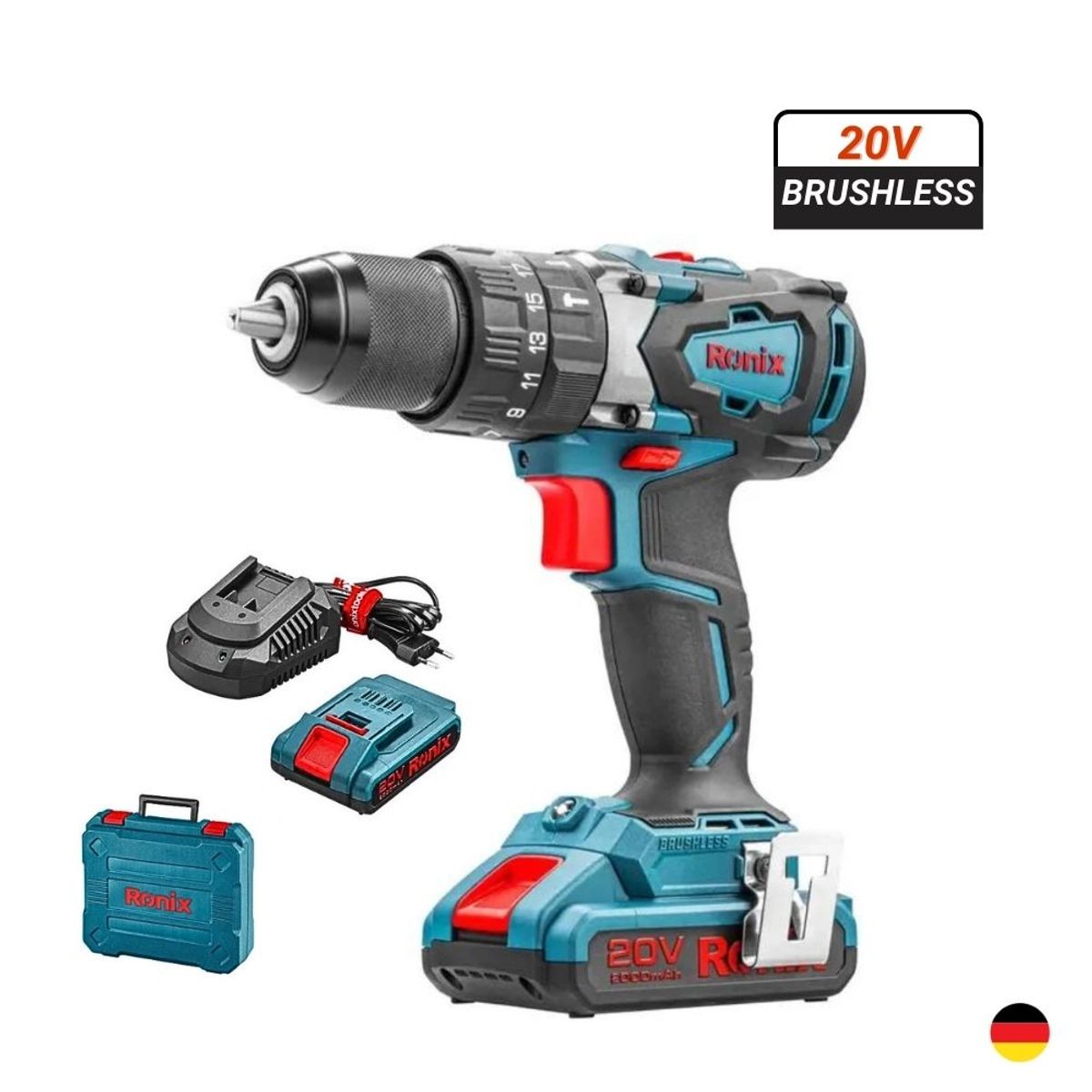 RONIX - Taladro Atornillador Percutor Inalámbrico 20V 2Ah Brushless RONIX 8905K
