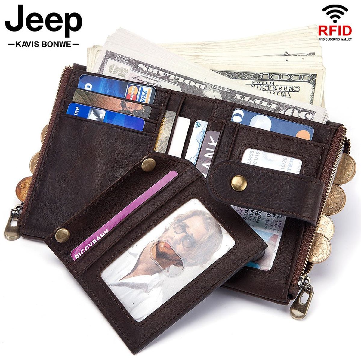 GENERICO - Billetera J-Kavis de Cuero Vacuno con Cadena BP804