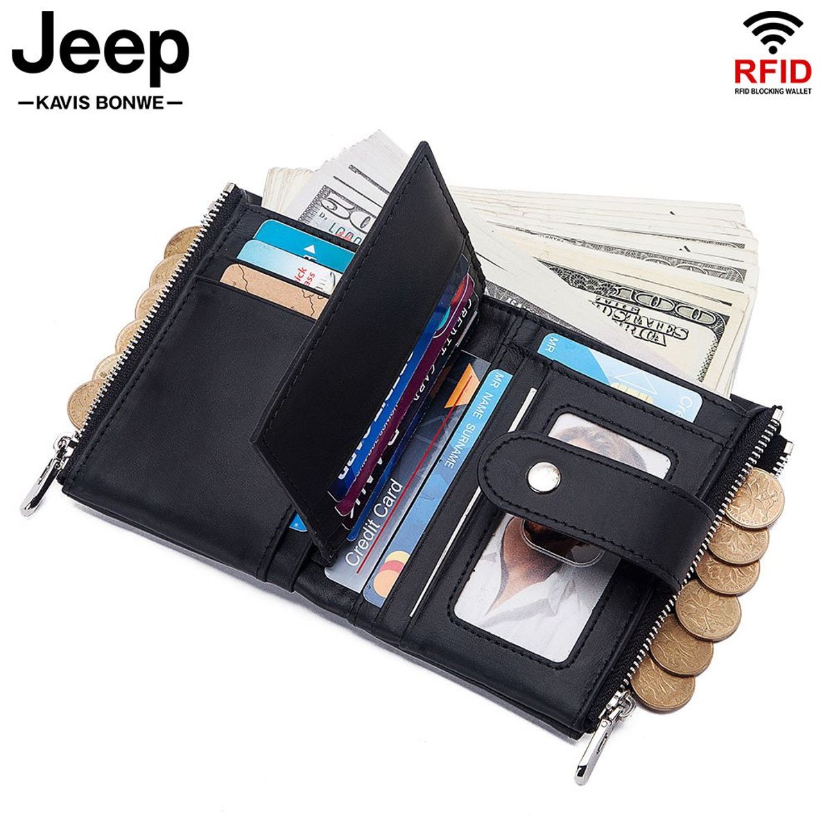 GENERICO - Billetera J-Kavis de Cuero Vacuno con Cadena BP804