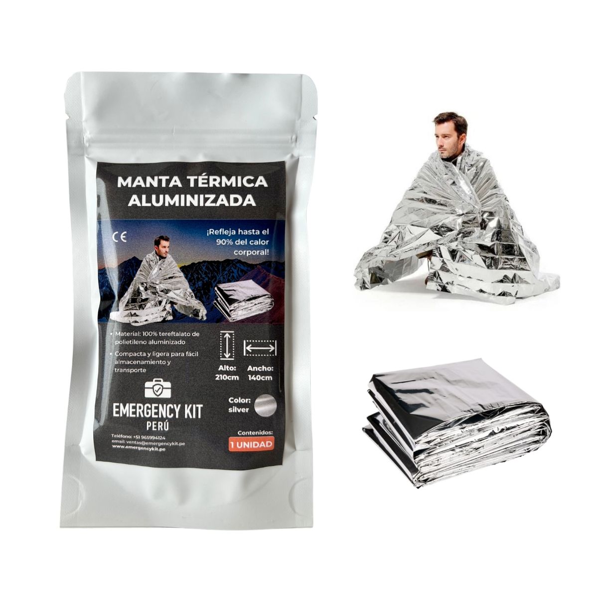 EMERGENCY KIT PERU - Manta Térmica Aluminizada para Emergencias