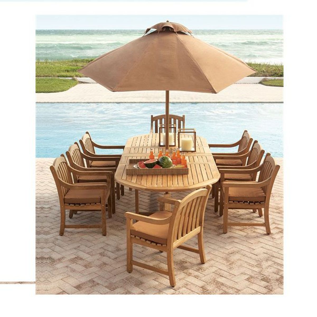 DMUEBLES - COMEDOR DMUEBLES MARROT 8 SILLAS + SOMBRILLA