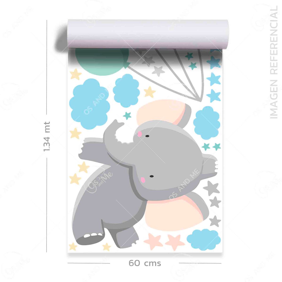 GENERICO - Vinilo Infantil Elefantes globos y estrellas decoracion para niños