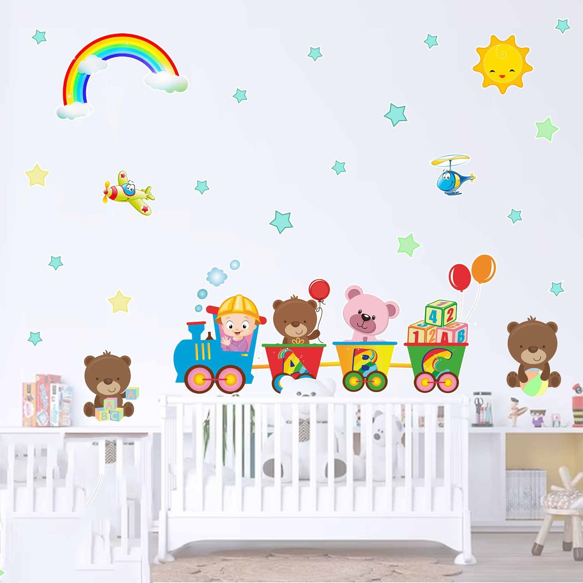 GENERICO - Vinilo Infantil Tren con osos decoracion para niños