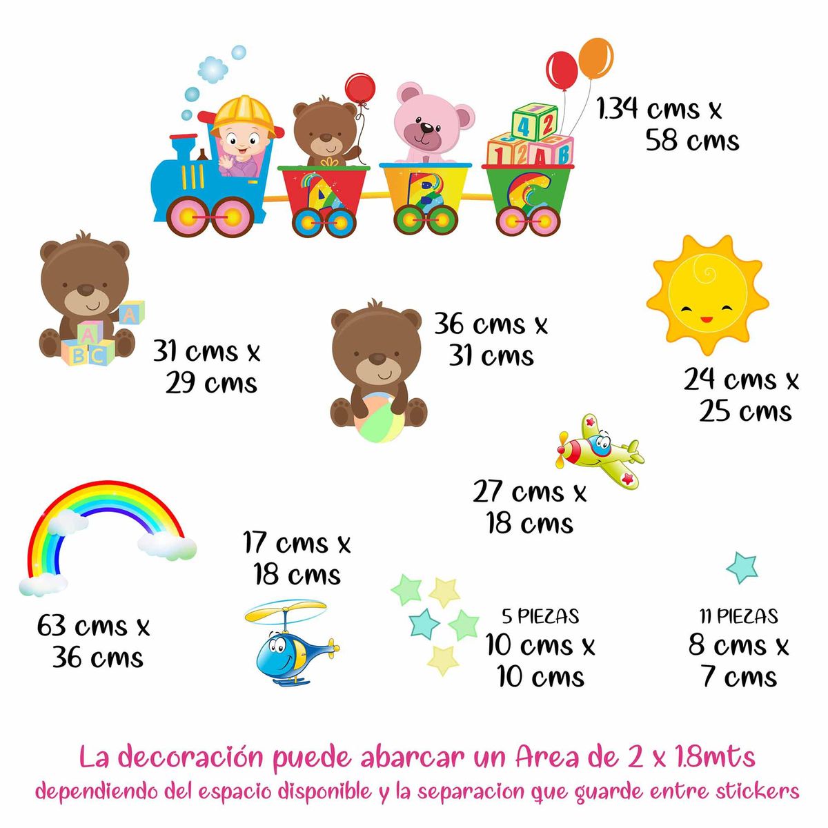 GENERICO - Vinilo Infantil Tren con osos decoracion para niños